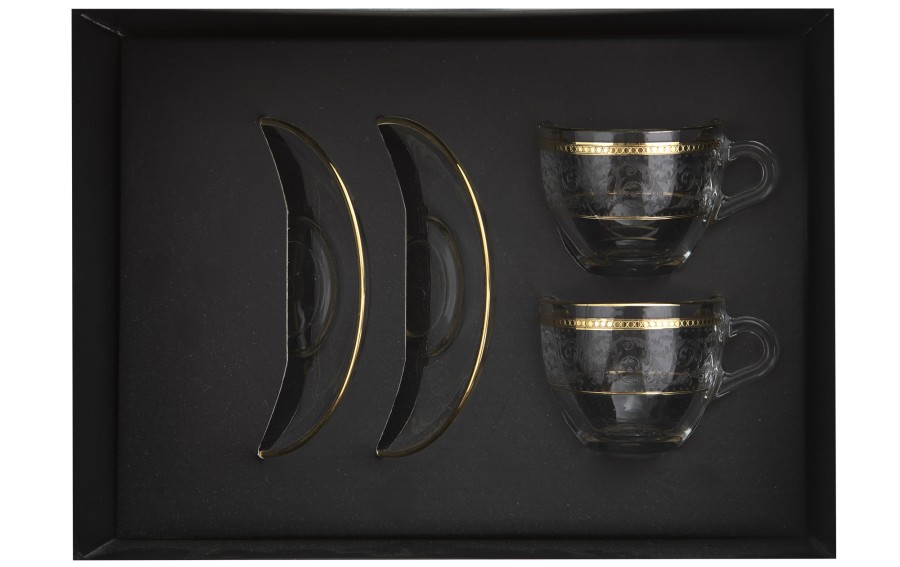 Zestaw 2 filiżanek do espresso 60 ml + spodki Dolce Vita Gold
