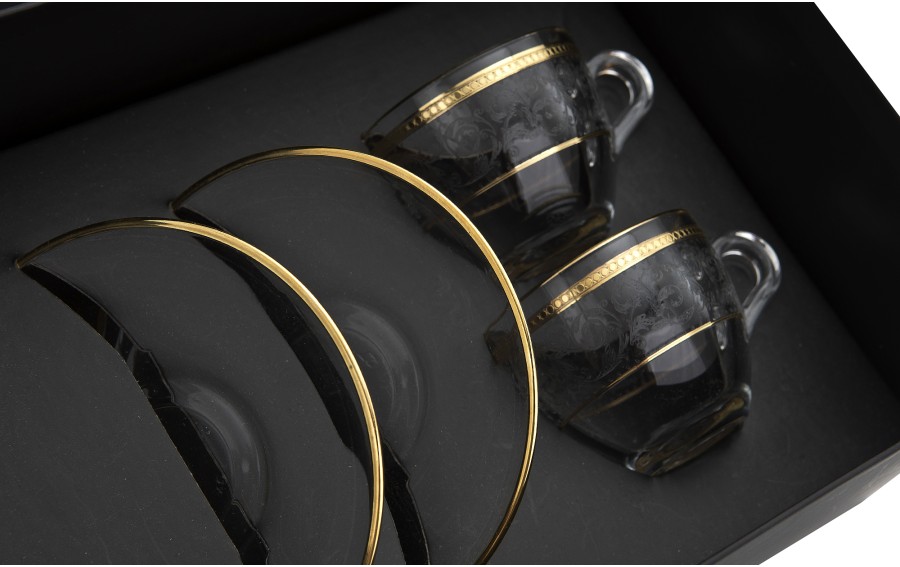 Zestaw 2 filiżanek do espresso 60 ml + spodki Dolce Vita Gold