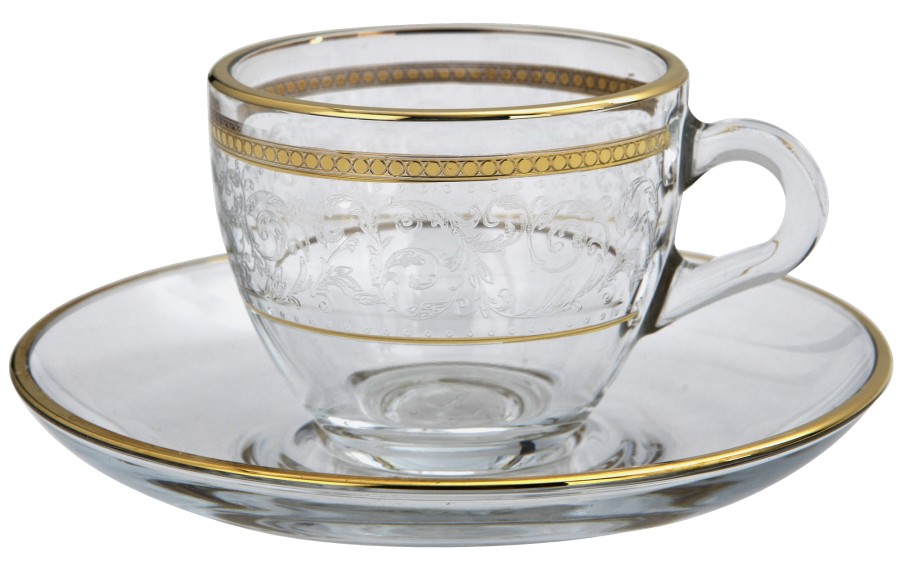 Zestaw 6 filiżanek do espresso 60 ml + spodki Dolce Vita Gold