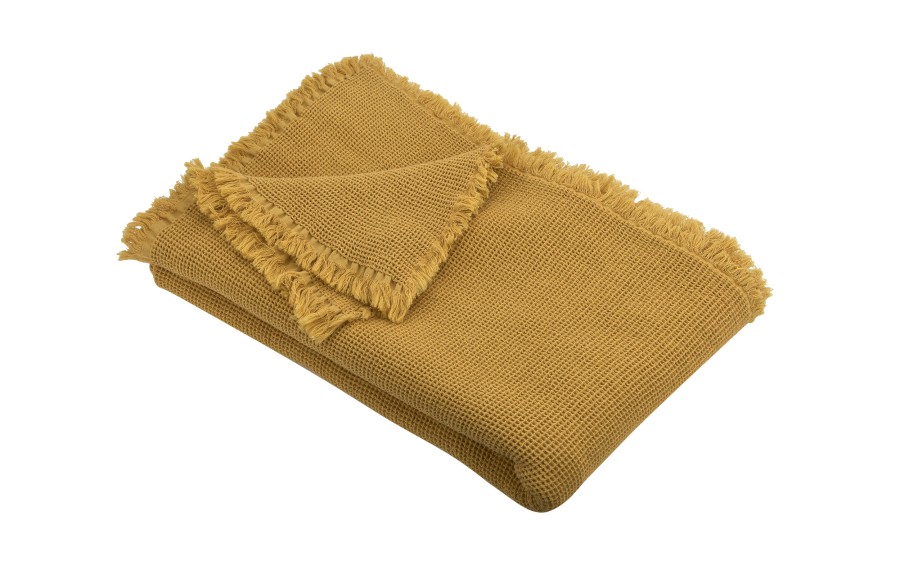 Pled bawełniany 130x170 cm Waffle Yellow
