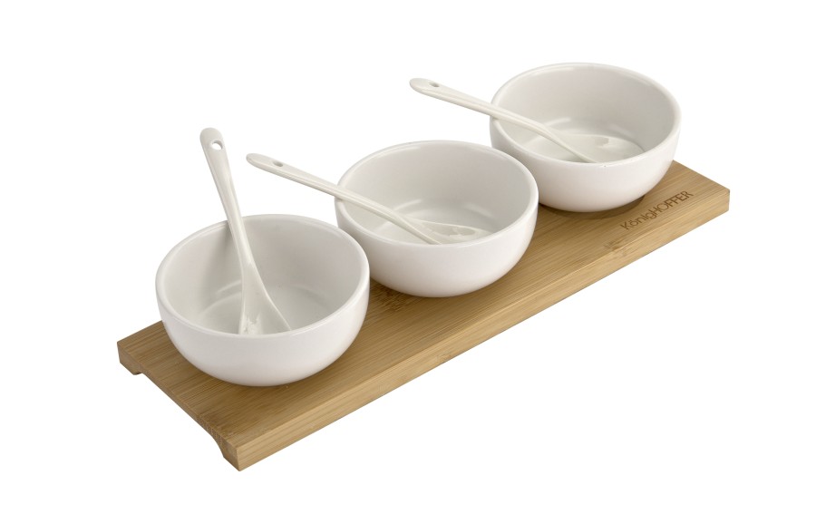 Kpl. 3 miseczek + łyżka + deska do Dipów Ceramic