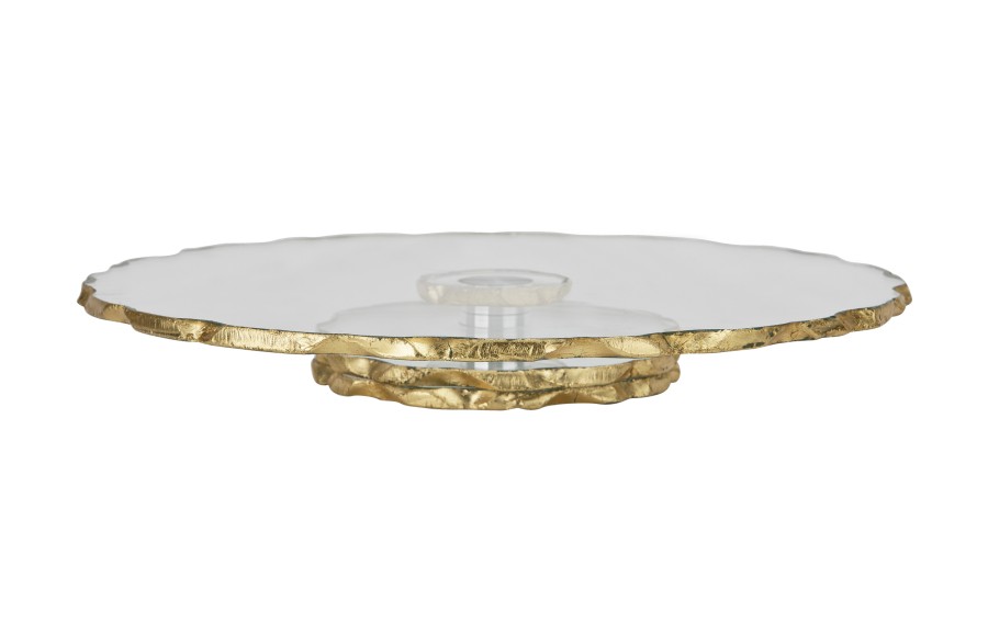 Patera ozdobna szklana obrotowa 33 cm Złota