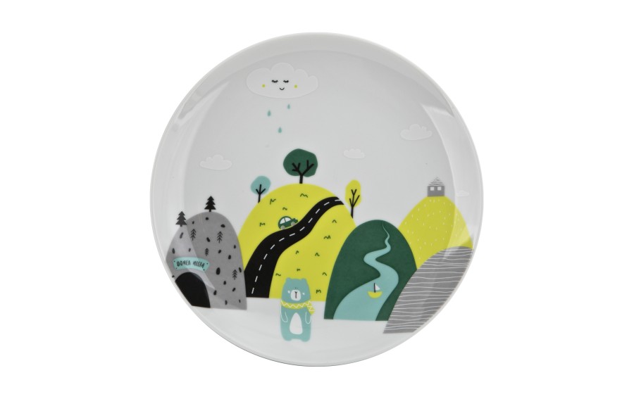 Zestaw naczyń dla dzieci Domek misia zielony porcelanowy