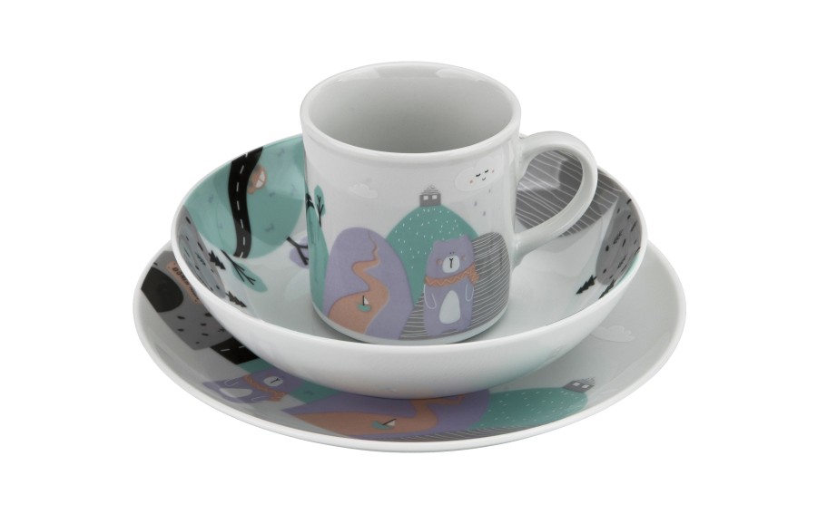 Zestaw naczyń dla dzieci Domek misia fioletowy porcelanowy