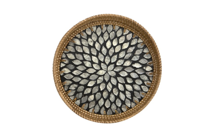 Taca dekoracyjna rattanowa 30cm Natural czarna okragła