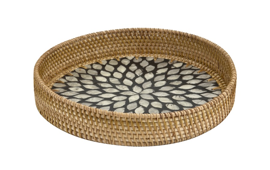 Taca dekoracyjna rattanowa 30cm Natural czarna okragła