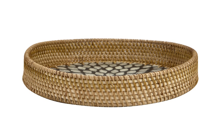 Taca dekoracyjna rattanowa 30cm Natural czarna okragła