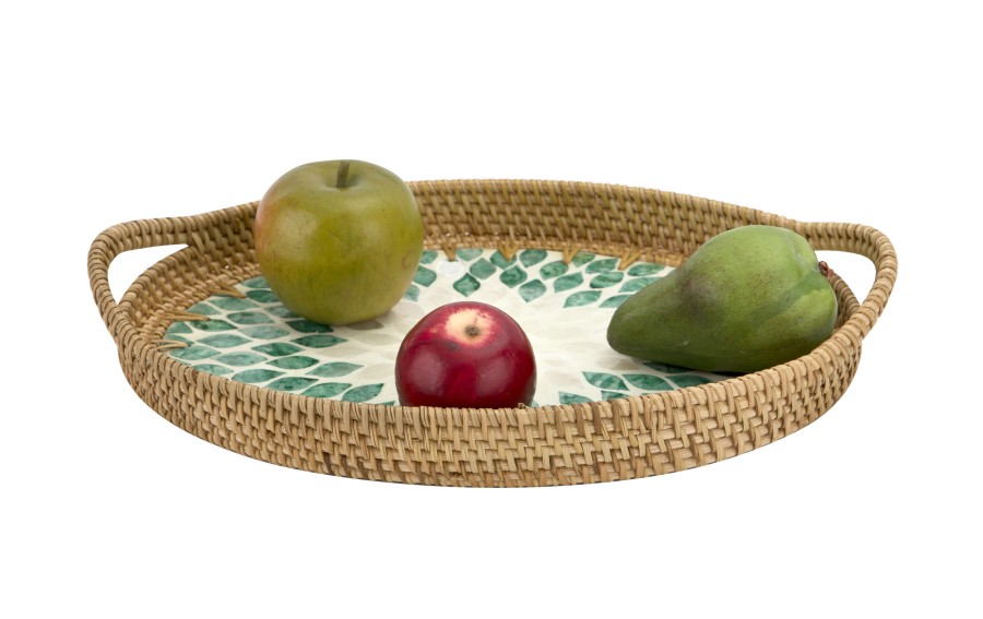 Taca dekoracyjna rattanowa 35,5x26x4cm Natural turkusowa owalna