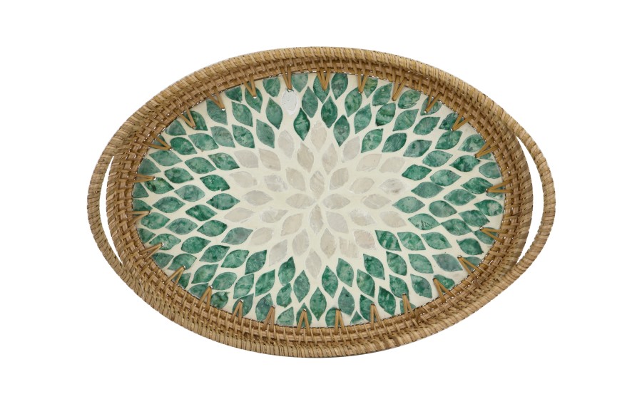 Taca dekoracyjna rattanowa 35,5x26x4cm Natural turkusowa owalna