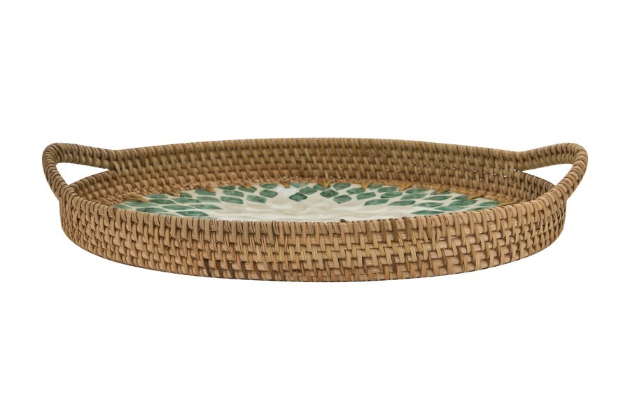 Taca dekoracyjna rattanowa 35,5x26x4cm Natural turkusowa owalna