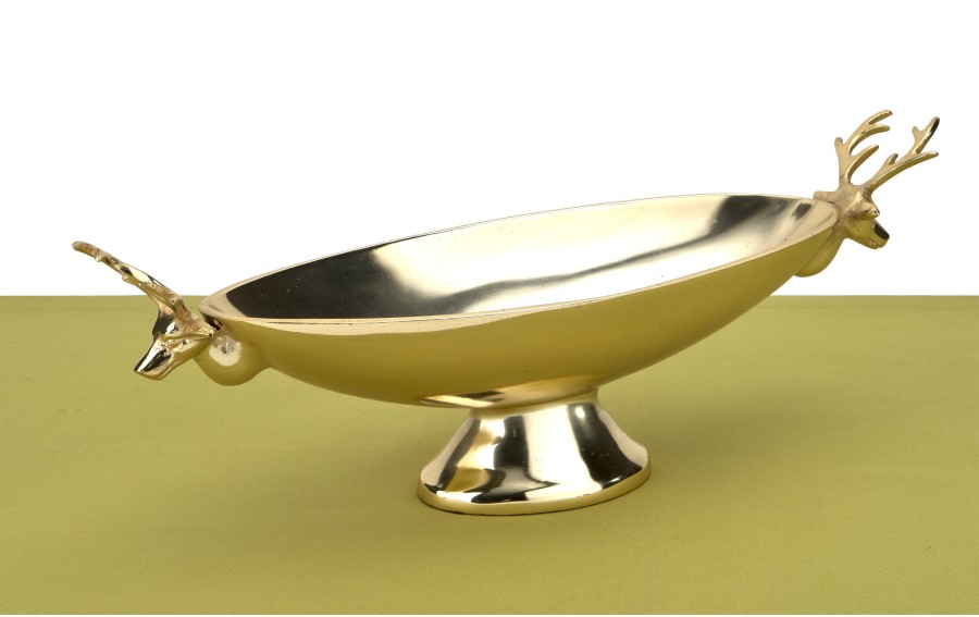 Patera dekoracyjna z Reniferami złota metalowa 34 cm