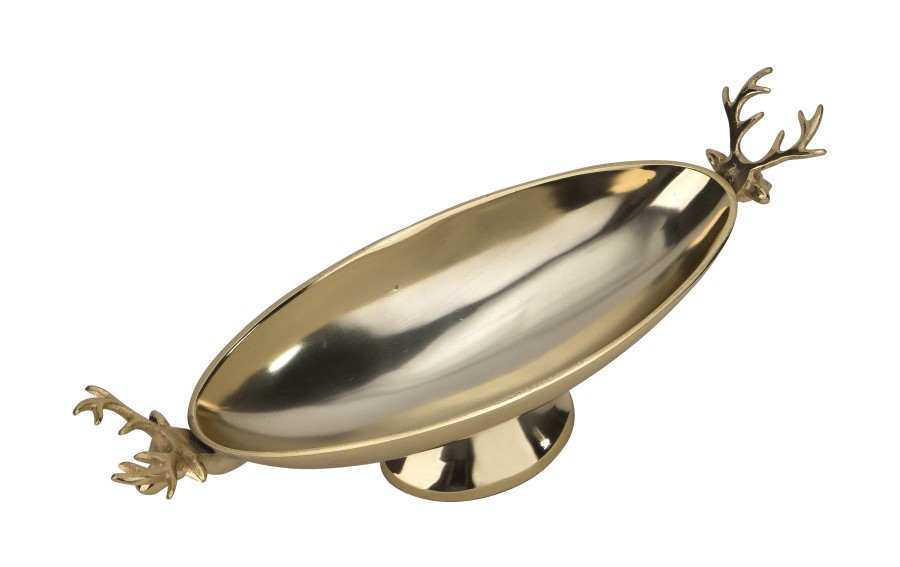 Patera dekoracyjna z Reniferami złota metalowa 34 cm