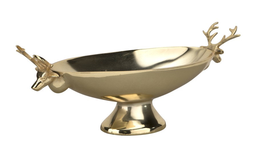 Patera dekoracyjna z Reniferami złota metalowa 34 cm