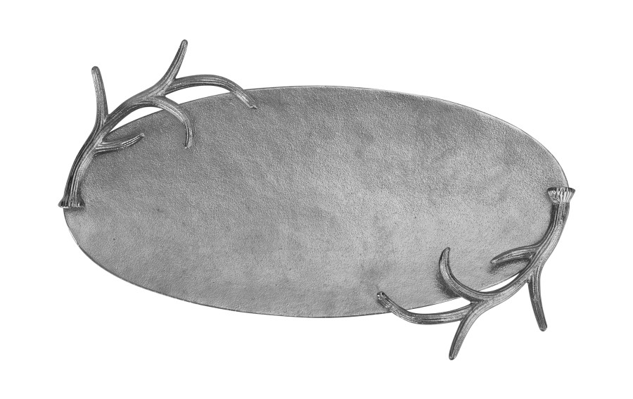 Taca dekoracyjna z porożem 50x29 cm srebrna EW4789
