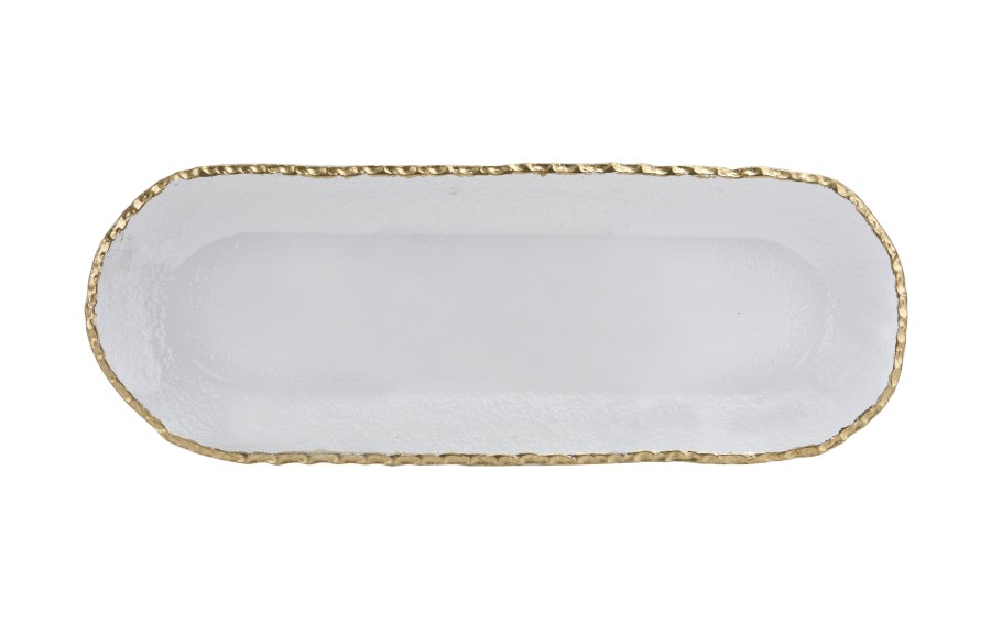 Patera szklana złoty rant 43 x 15,5 x 2,5cm