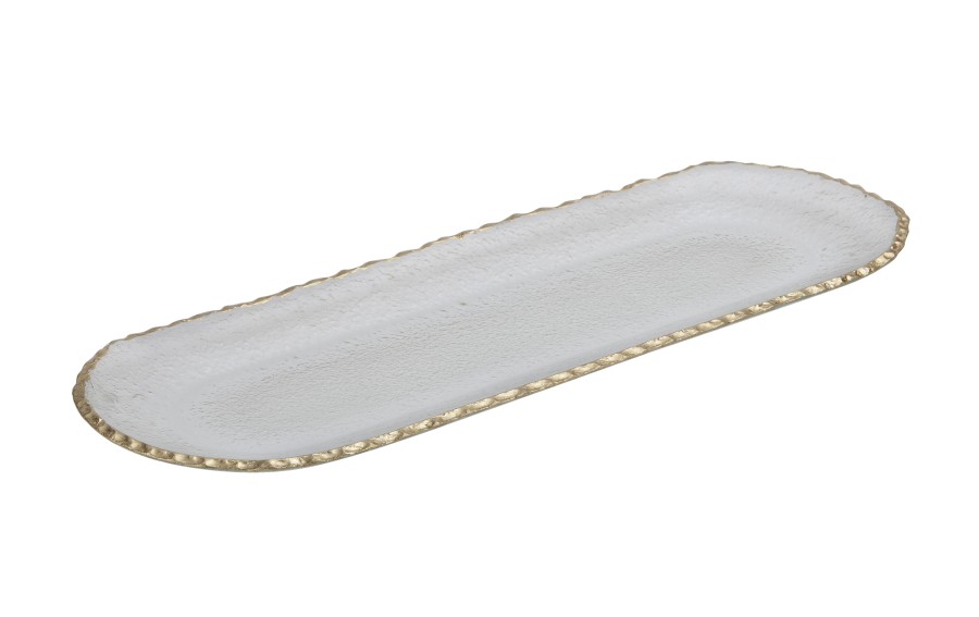 Patera szklana złoty rant 43 x 15,5 x 2,5cm