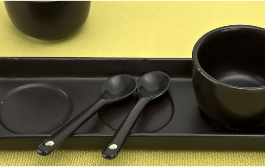 Czarny zestaw ceramiczny do dipów taca + 3 miski