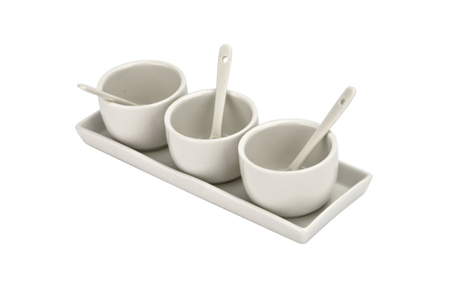 Biały zestaw ceramiczny do dipów taca + 3 miski