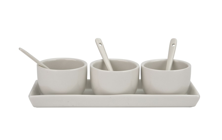 Biały zestaw ceramiczny do dipów taca + 3 miski