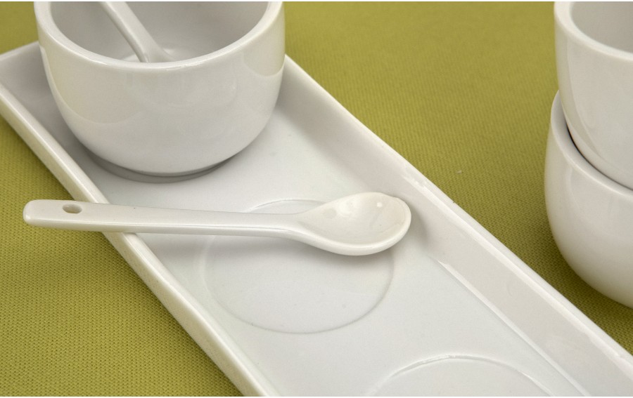 Biały zestaw ceramiczny do dipów taca + 3 miski
