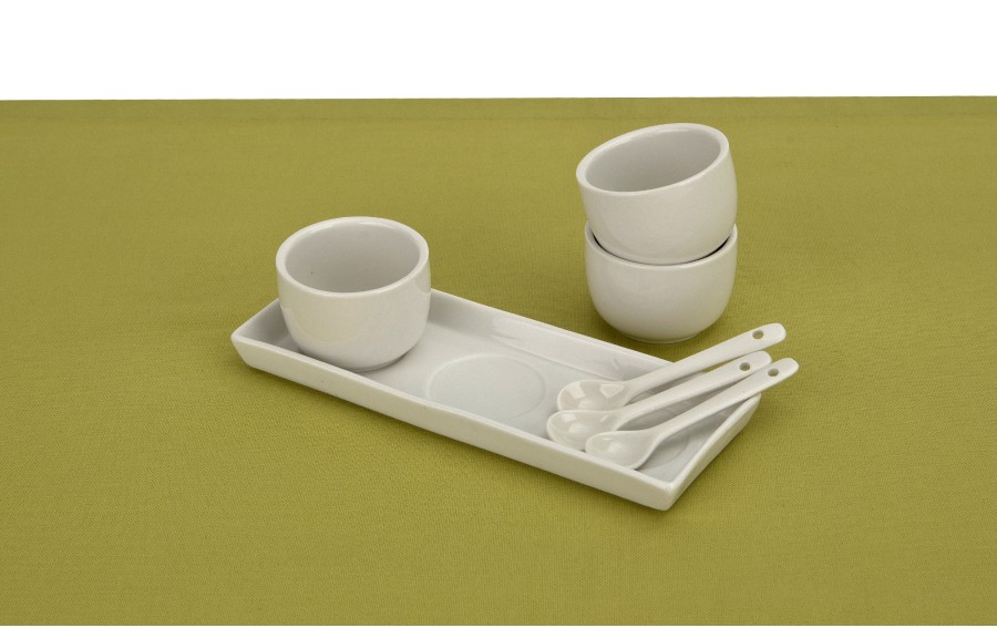 Biały zestaw ceramiczny do dipów taca + 3 miski