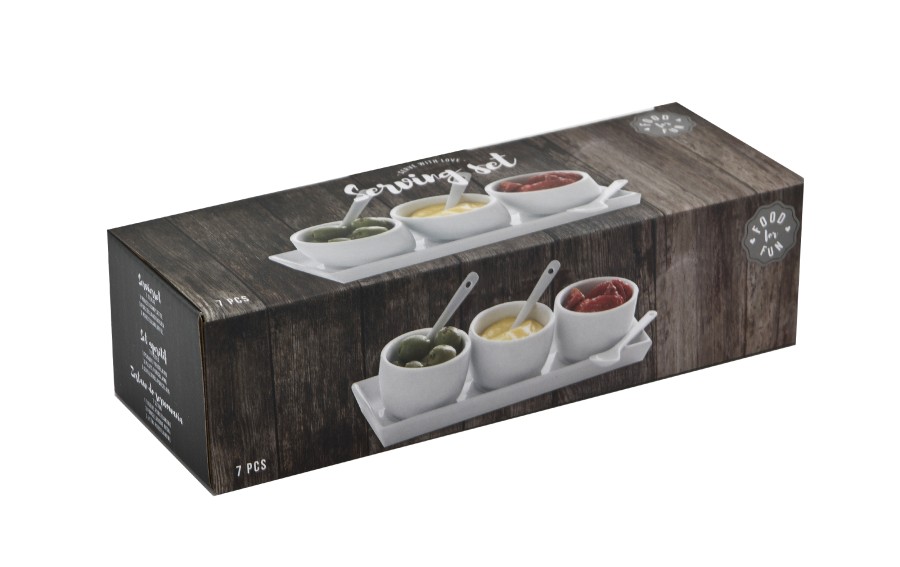 Biały zestaw ceramiczny do dipów taca + 3 miski