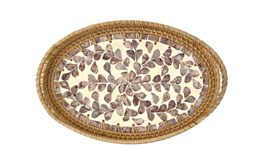 Taca dekoracyjna rattanowa 35,5x22x3cm Natural brązowa owalna