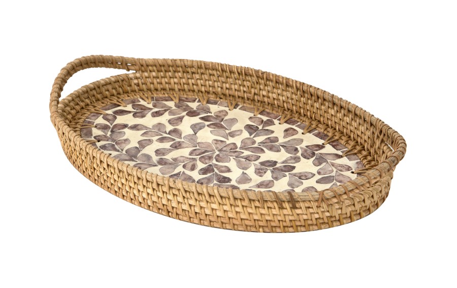 Taca dekoracyjna rattanowa 35,5x22x3cm Natural brązowa owalna