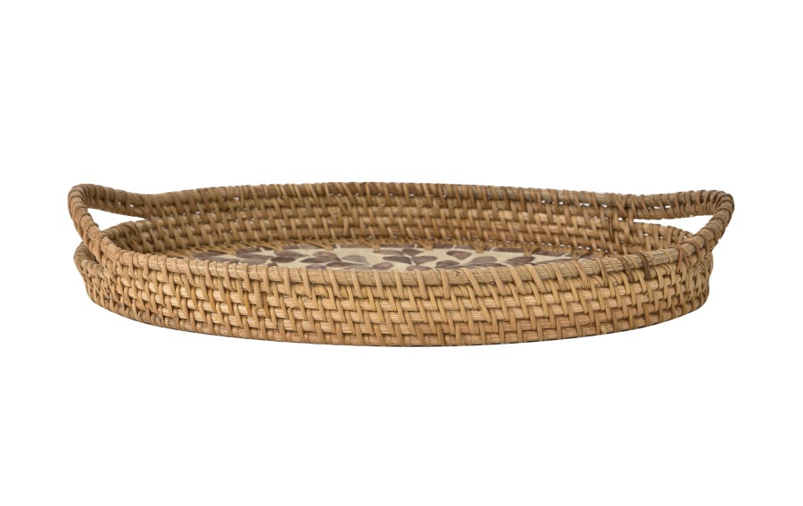Taca dekoracyjna rattanowa 35,5x22x3cm Natural brązowa owalna