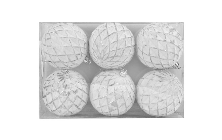 Komplet bombek 6 szt. biało-srebrny 10 cm 156709