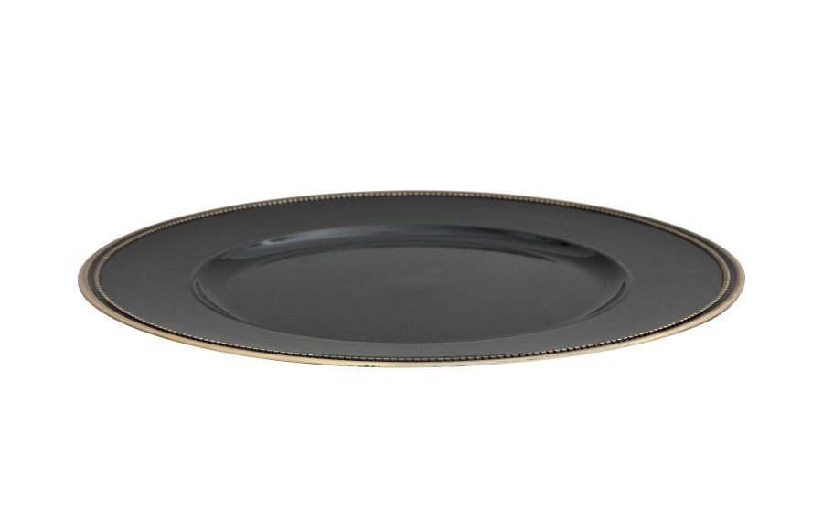 Talerz dekoracyjny plastikowy 33 cm złoty rant 160469