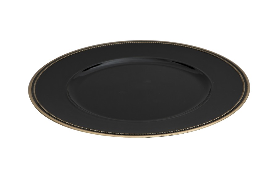 Talerz dekoracyjny plastikowy 33 cm złoty rant 160469