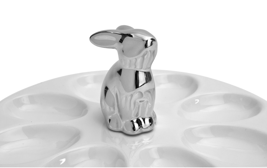 Porcelanowy talerz na jajka z króliczkiem 21 cm biały