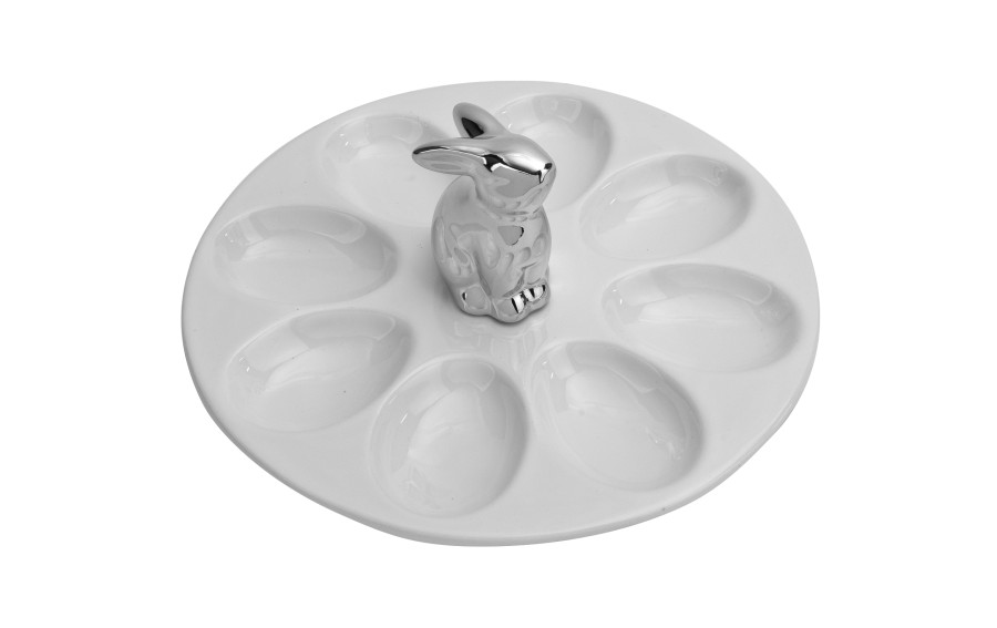 Porcelanowy talerz na jajka z króliczkiem 21 cm biały