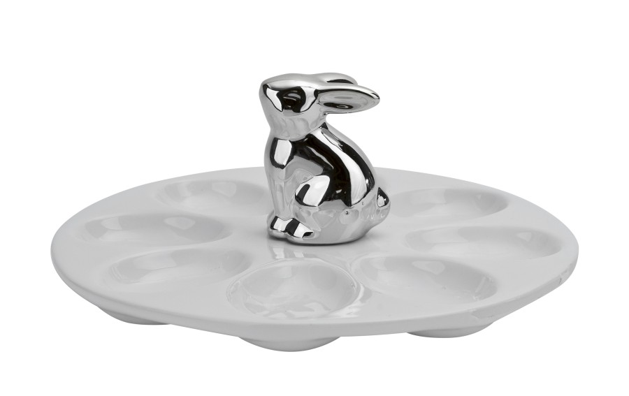 Porcelanowy talerz na jajka z króliczkiem 21 cm biały