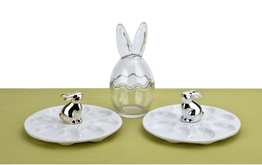 Porcelanowy talerz na jajka z króliczkiem 21 cm biały