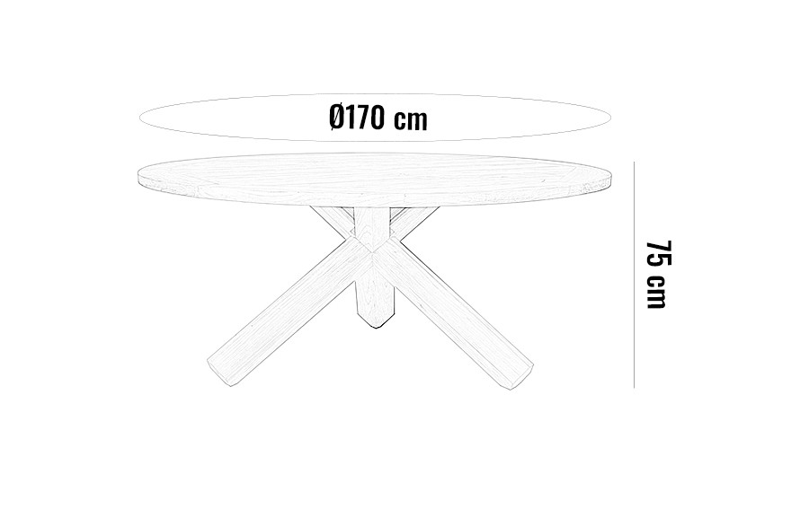 Stół ogrodowy teak BORDEAUX ⌀170cm