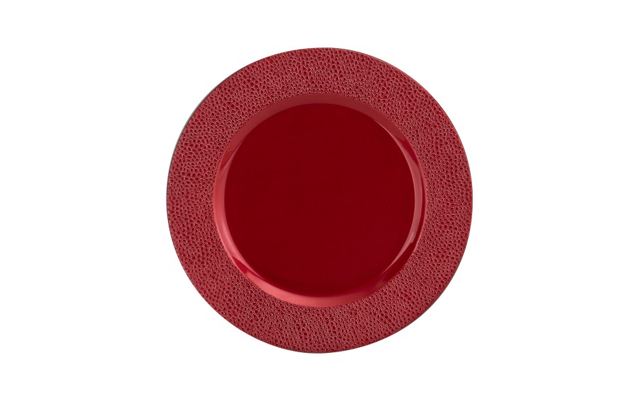 Talerz dekoracyjny plastikowy 33cm czerwony tłoczony 160477