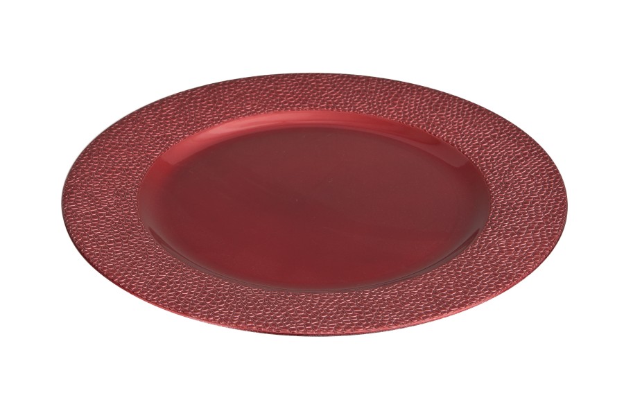 Talerz dekoracyjny plastikowy 33cm czerwony tłoczony 160477