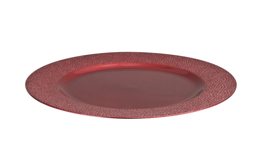 Talerz dekoracyjny plastikowy 33cm czerwony tłoczony 160477