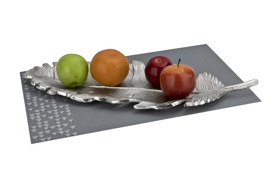Patera metalowa srebrna liść 49 cm