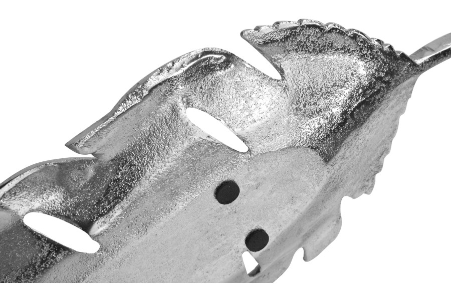 Patera metalowa srebrna liść 49 cm