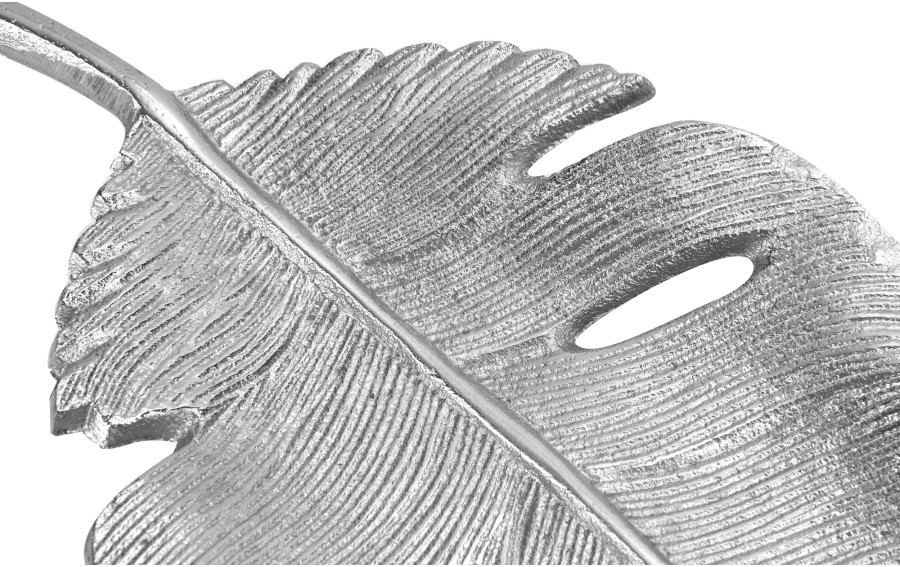 Patera metalowa srebrna liść 49 cm