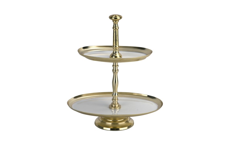 Patera metalowa dwupoziomowa owalna z białym szkliwem 2975