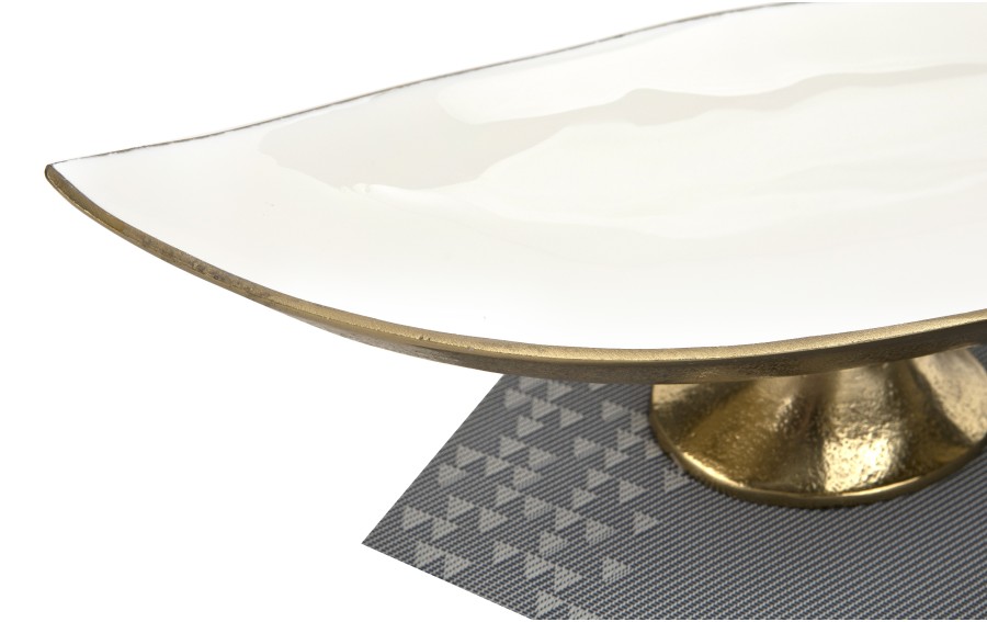 Półmisek dekoracyjny mały 41 cm biało-złoty metalowy
