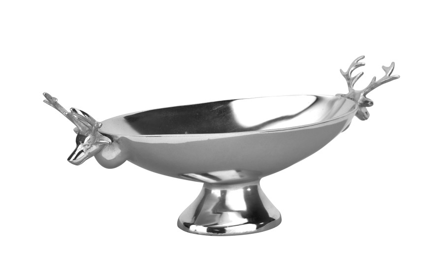 Patera dekoracyjna z Reniferami srebrna metalowa 45 cm