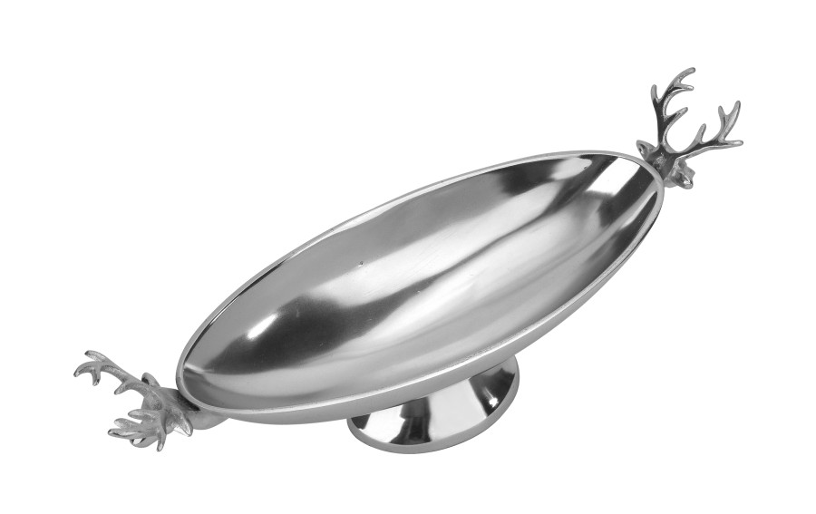 Patera dekoracyjna z Reniferami srebrna metalowa 45 cm