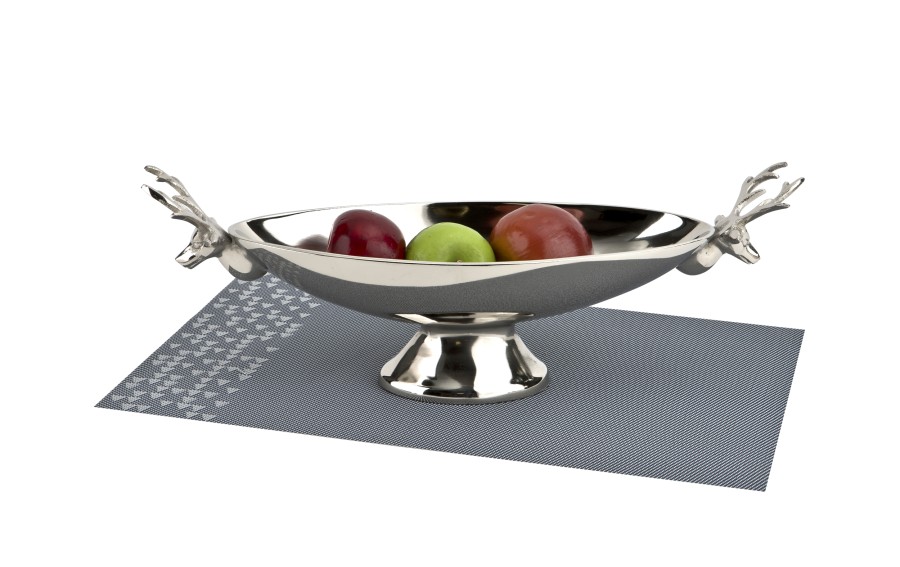 Patera dekoracyjna z Reniferami srebrna metalowa 45 cm