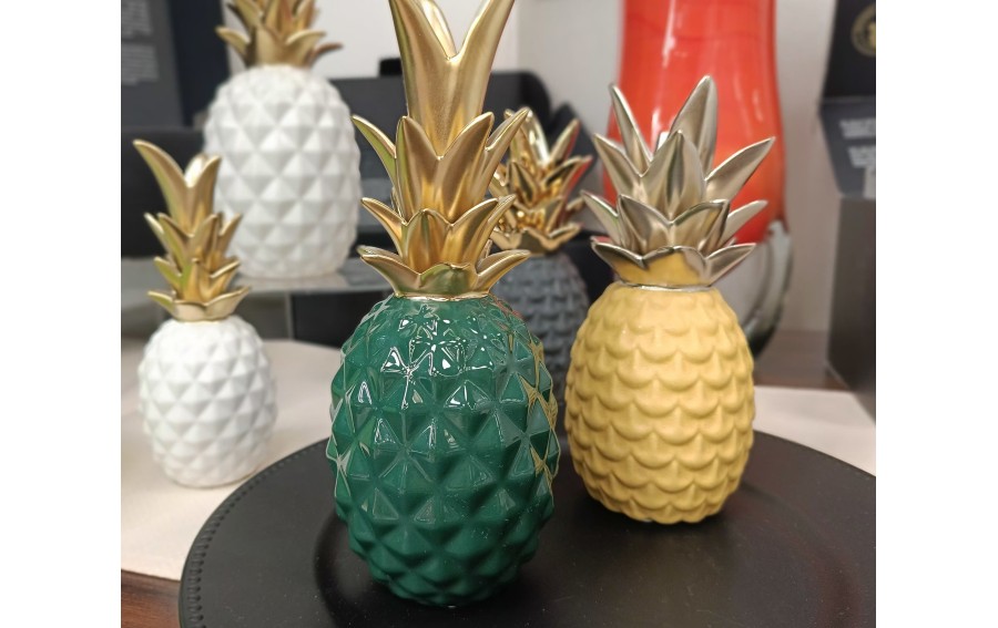 Dekoracja z ceramiki Ananas zielono-złoty 131490