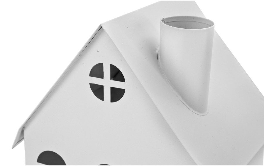 Domek dekoracyjny metalowy 46 cm biały – nowoczesny lampion całoroczny | styl loft, scandi, minimal